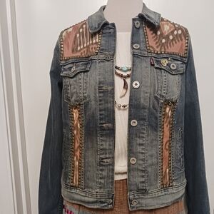 Embillished Levi's Blue Denim Jacket with Custom Beaded Details